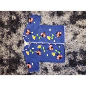 Mandal Bay Vintage Floral Ladybug Knit Short Sleeve Sweater Medium Cottage Core
